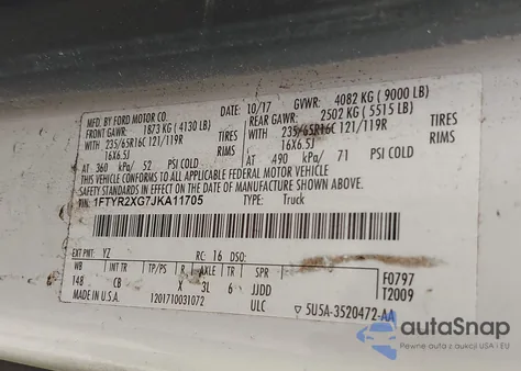 2018 Ford Transit-250 from USA, damaged, VIN 1FTYR2XG7JKA11705